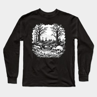 White Night of the Graveyard of Skulls, Macabre Long Sleeve T-Shirt